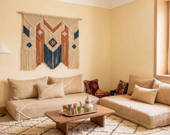 Handmade Moroccan Wool Floor Couch Cover Set, Beige Boho Unstuffed Sofa Cushion