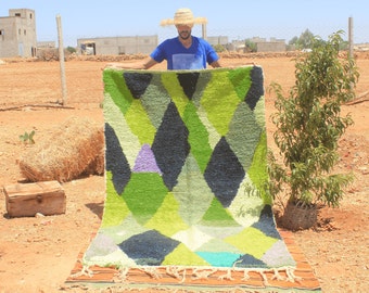 Handmade Wool Berber Rug: Colorful Moroccan Boujad Carpet