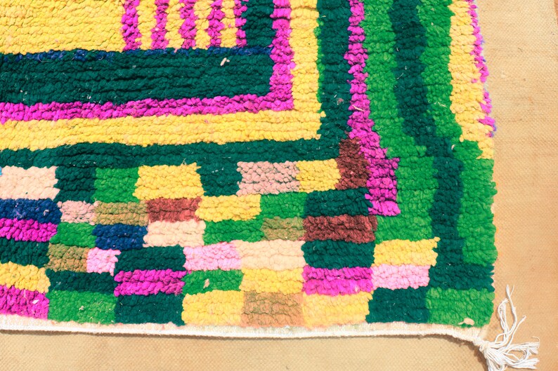Yellow Moroccan Custom rug Moroccan Woolen carpet New Azilal rug Boujaad style New Boujaad rug Blue Berber rug imagen 7