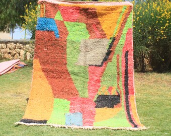 Custom Boujad Rug: Handmade Moroccan Wool Carpet, Abstract Multicolored Design