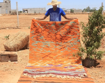 Colorful Boujad Rug: Abstract Berber Carpet, Handmade Moroccan Wool