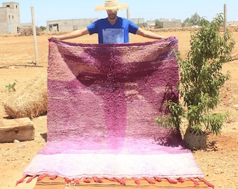 Handmade Purple Wool Berber Rug: Bohemian Moroccan Decor