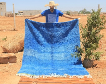 Handmade Blue Moroccan Rug: Berber Wool, Custom Beni Ourain Style