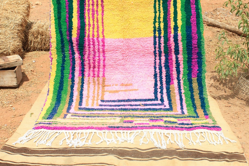 Yellow Moroccan Custom rug Moroccan Woolen carpet New Azilal rug Boujaad style New Boujaad rug Blue Berber rug imagen 3