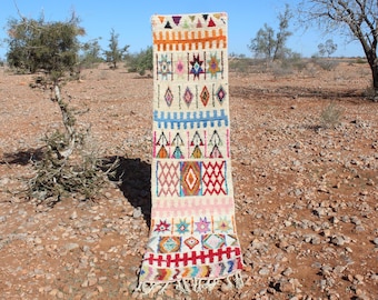 Handmade Boujaad Runner Rug: Multi-Colored Moroccan Berber Rug