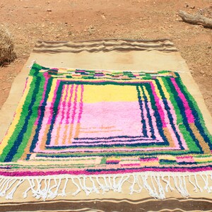 Yellow Moroccan Custom rug Moroccan Woolen carpet New Azilal rug Boujaad style New Boujaad rug Blue Berber rug imagen 4