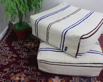 ヴィンテージ モロッコ プーフ 2個セット：ウール フロアクッション