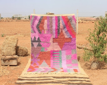Custom Boujad Rug: Handmade Moroccan Wool Carpet, Abstract Multicolored Design
