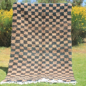 Authentic Wool Moroccan Rug, Beni Ourain Checkerboard Rug, Custom Checkered Rug, Black and Brown Rug, Berber