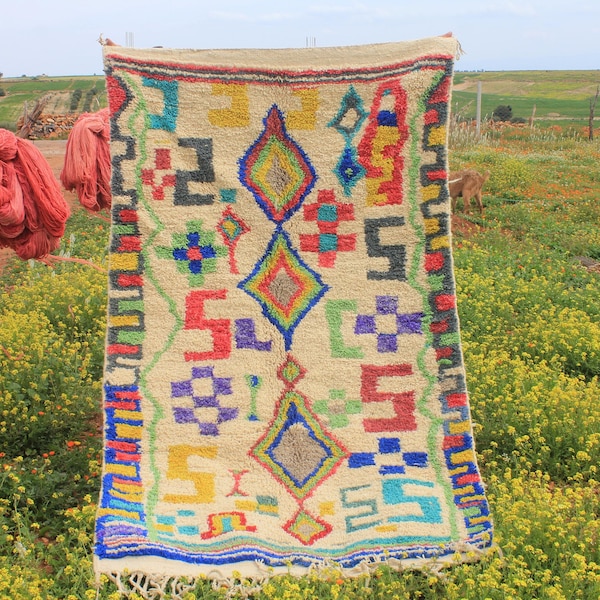 Colorful Moroccan Rug, Custom Fabulous Azilal Rug, Abstract Multicolored Carpet, Handmade Moroccan Rug, Bohemian rug