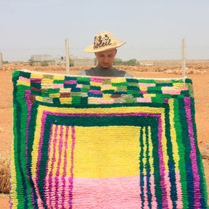 Yellow Moroccan Custom rug Moroccan Woolen carpet New Azilal rug Boujaad style New Boujaad rug Blue Berber rug imagen 2