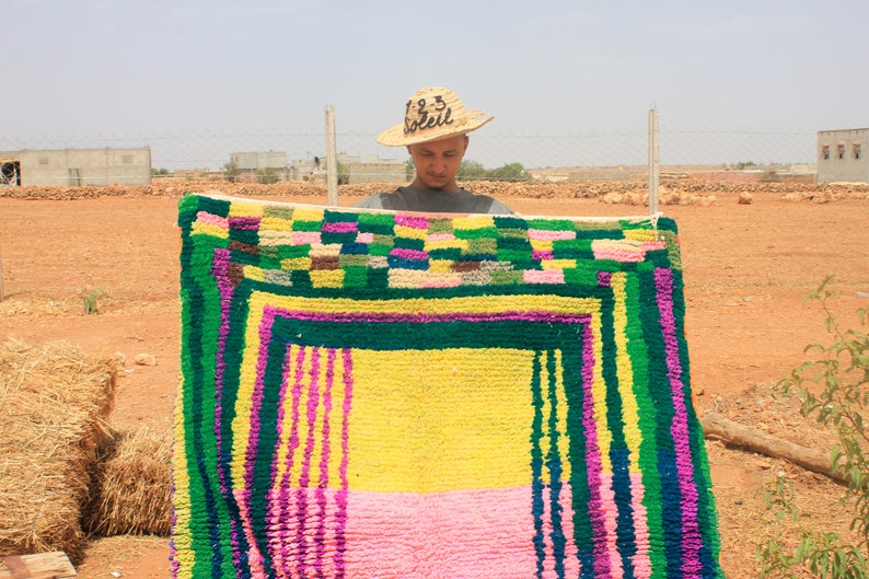 Yellow Moroccan Custom rug Moroccan Woolen carpet New Azilal rug Boujaad style New Boujaad rug Blue Berber rug imagen 2