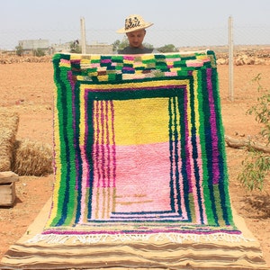Custom Boujad Rug: Authentic Multicolored Moroccan Wool Carpet