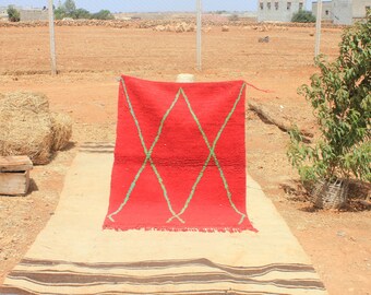 Custom Red Moroccan Rug: Handmade Berber Wool Carpet