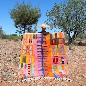 Handmade Boujad Wool Rug: Colorful Moroccan Berber Carpet