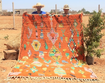 custom moroccan orange rug - authentic moroccan rug - berber carpet - genuine wool rug - handmade rug