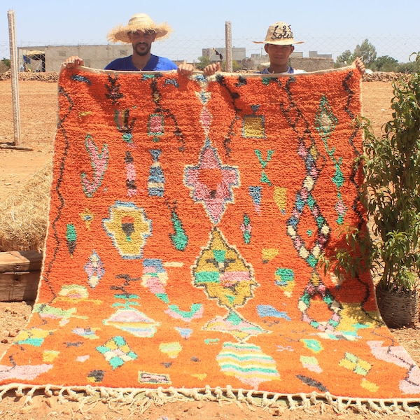 custom moroccan orange rug - authentic moroccan rug - berber carpet - genuine wool rug - handmade rug