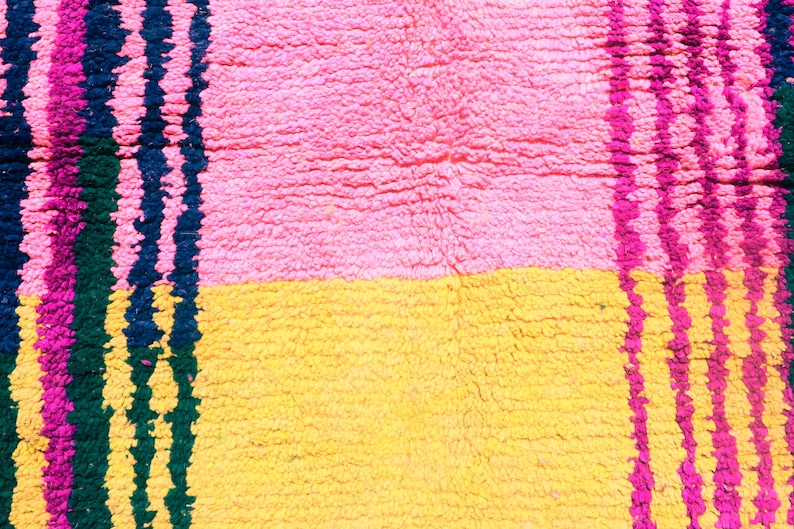 Yellow Moroccan Custom rug Moroccan Woolen carpet New Azilal rug Boujaad style New Boujaad rug Blue Berber rug imagen 5