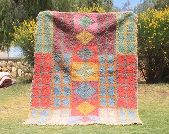 Custom Boujad Rug: Handmade Moroccan Wool Carpet, Abstract Multicolored Design