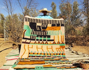 Handmade Boujad Wool Rug: Colorful Moroccan Berber Carpet