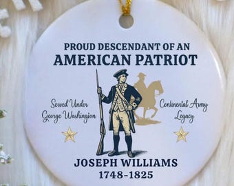 Custom Daughters of the American Revolution Christmas Ornament, Sons of the American Revolution,Personalized Patriot Descendant Ornament