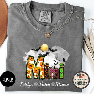 Comfort Colors Personalized Mimi Halloween Shirt, Custom Name Grandma Mimi Shirt for Halloween, Fall Grandma Shirt with Grandkids Names