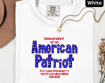 Comfort Colors Descendant of American Patriot Long Sleeve Shirt, Personalized DAR SAR Gift, Sons Daughters of American Revolution Tee, Gift