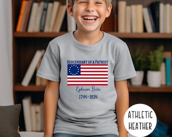 Camiseta personalizada para bebé, diseño de Descendiente de un Patriota, para niños pequeños, camisetas personalizadas de Hijas e Hijos de la Revolución Americana, a juego con la familia.