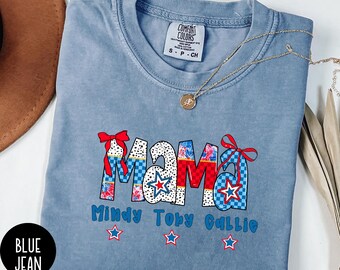 Comfort Colors Custom 4th of July Mama Shirt With Kids Name, Fourth of July Shirt, Patriotic Mama Shirt for July 4th, American Mama Shirt