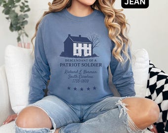 Comfort Colors Descendant of American Patriot Long Sleeve Shirt, Personalized DAR SAR Gift, Sons Daughters of American Revolution Tee, Gift