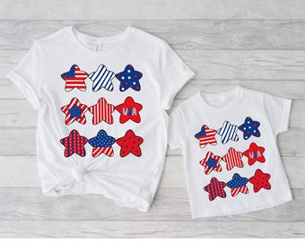 Mommy and Me Matching Tshirts, 4th of July Stars and Stripes, Retro Matching Mommy & Me Tees, Mama and Baby Matching Shirts, Red White Blue