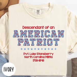 Custom Descendant of a Patriot TShirt, Daughters of the American Revolution or Sons of the American Revolution Shirt, DAR Shirt, SAR Shirt