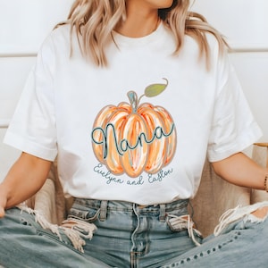 Personalized Nana Fall Shirt,Nana Halloween Shirt,Nana Thanksgiving Tshirt,Custom Nana Gift,Fall Pumpkin Tee,Fall Shirt With Kids Names