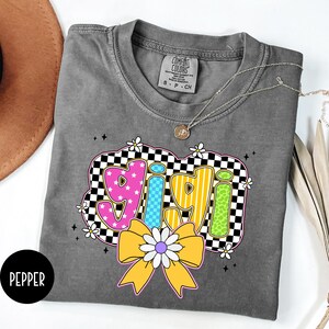 Comfort Colors® Gigi Shirt, Coquette Gigi Shirt With Checkerboard, Cute Gift for Gigi, Mother&#39;s Day Gift, Grandmother Grandma Gift