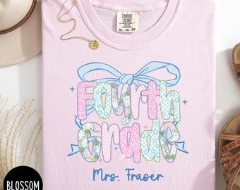 Comfort Colors® Fourth Grade Teacher Shirt, 4th Grade Teacher Shirt, Customized Name Teacher Tee, Elementary Teacher Back To School Gifts