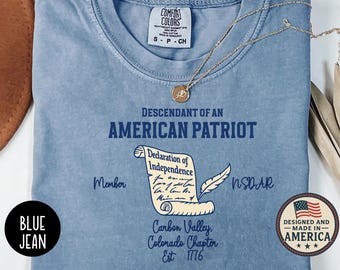 Custom Descendant of a Patriot TShirt, Daughters of the American Revolution or Sons of the American Revolution Shirt, DAR Shirt, SAR Shirt