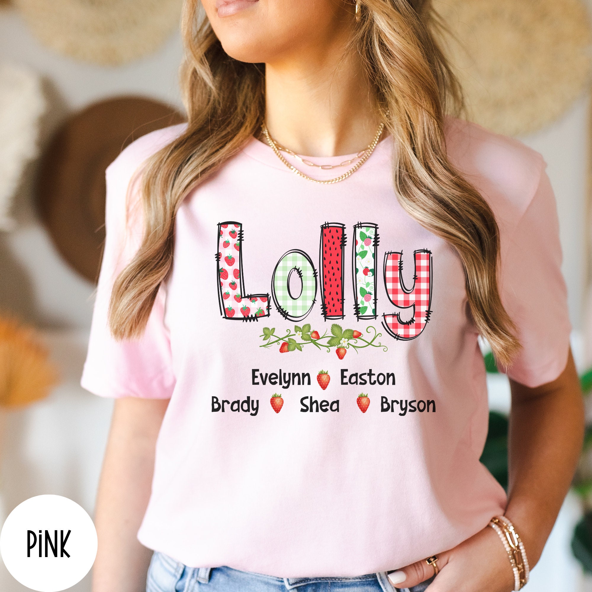 Custom Lolly Shirt,Summer TShirt,Custom Strawberry Tee,Grandma Shirt with Grandkids Names,Gift For Lolly,Personalized Lolly Shirt,Lolly Gift