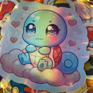Kawaii Schiggy Kanto Starter Aufkleber Süßer Chibi Pokemon Aufkleber Pokeball Holographisch oder Matt