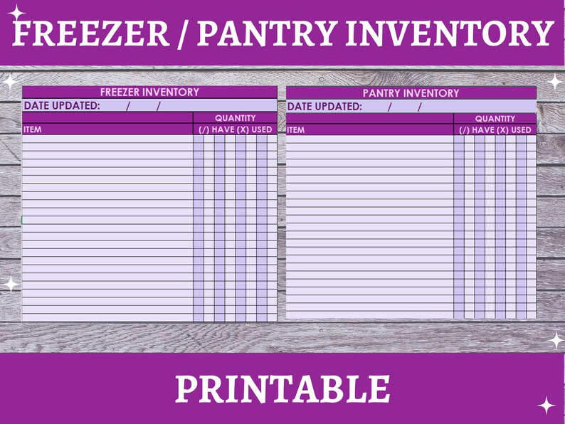 Freezer and Pantry Inventory Sheet Printable Food / Kitchen Etsy
