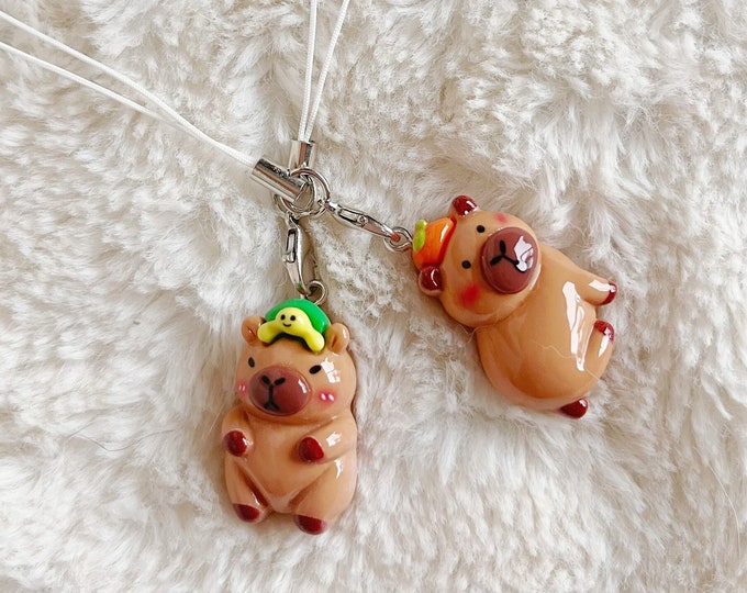 Capybara Phone Charm, Cute Capy Keychain/Keyring, Kawaii Matching Capybara Fruit/Turtle Charms, Bag Charm
