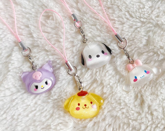 Kawaii Kitty and Friends Charms, Cute Japanese Cartoon Keychains/Keyrings, Anime Character Accessory, Cat/Puppy/Rabbit/Kitty/Dog Animals