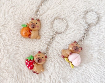 Capybara Keychain with Fruits, Dainty Cute Capy Accessory/Keyring, Kawaii, Gift Idea for Capybara Lovers!