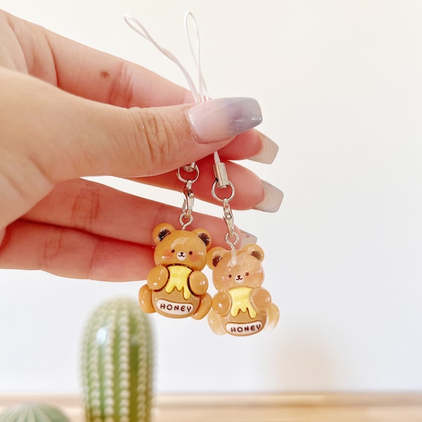 Kawaii Animal Keychain, Cute Brown Bear Honey Keychain, Adorable Teddy Phone Charm, Kawaii Accessories