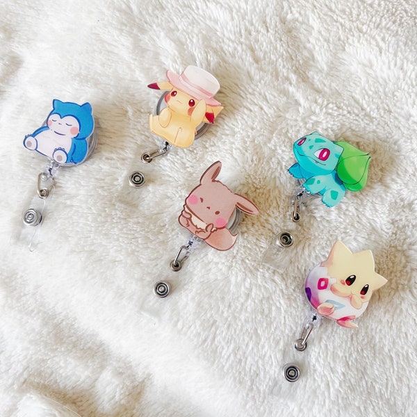 Japanese Anime Inspired Cartoon Belt Clip Badge Reels, Kawaii Chibi ID Badge Holders, Cute Animal Reels