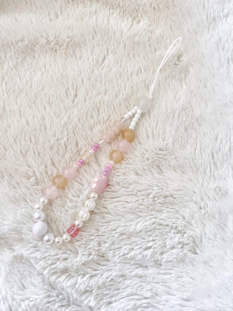 Pastel Pink and White Simple Y2K Phone Strap, Cute Cottagecore Phone