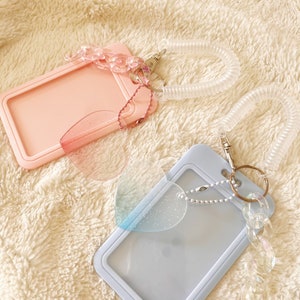 Cute Simple Card Holders with Charm, Pastel Kpop Idol Photo Card Holder, Acrylic ID Badge Holder, Card Keychain/Keyring