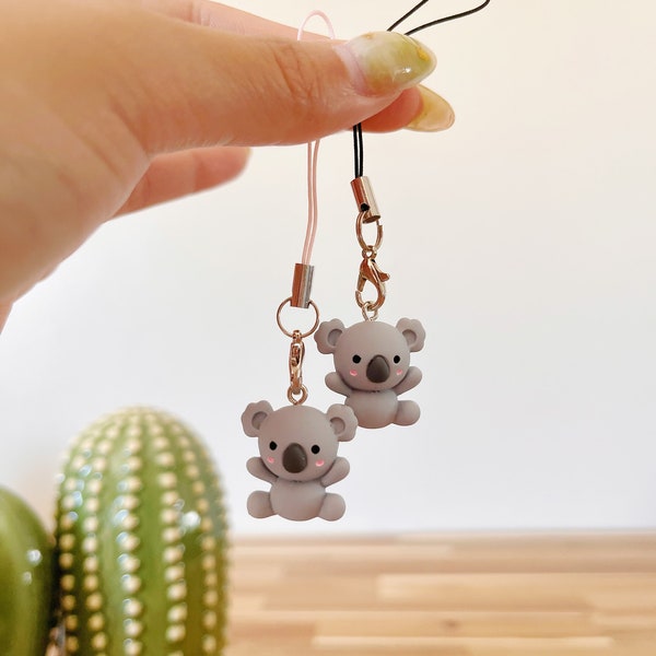 Cute Koala Keychain, Gray Koala Bear phone charm, cute bear heart decor, matching friendship charms, cute gray bear accessory, kawaii charm