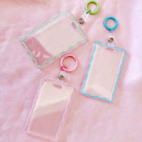 B Grade Cute Simple Card Holders, Neon Clear Hard Acrylic ID Badge Holder, Card Keychain/Keyring