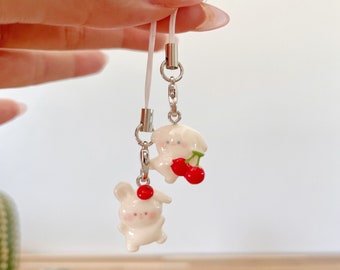 B - Grade Kawaii Animal Keychain, Cute Bunny Rabbit Charms, Adorable Phone Charm, Kawaii Accessories, Cat Charm, Cherry/Strawberry Charms