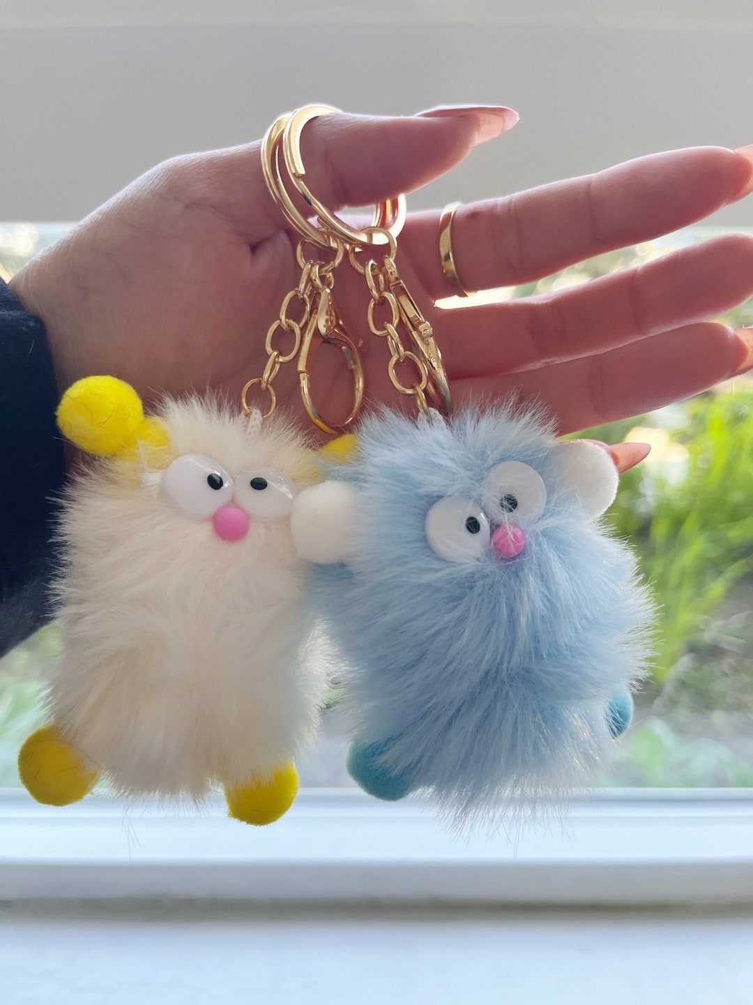 Funny Cute Handmade Puffball Keychain Fluffy Keychain Funny Etsy